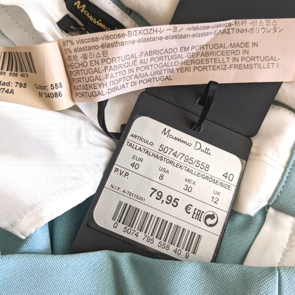 Massimo Dutti pleat front high rise teal trouser - Picture 6 of 6